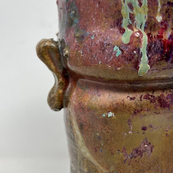 Ironstone Vase Hand Thrown Pottery Double Handle Unmarked 10.25" Tall - Picture 13 of 16